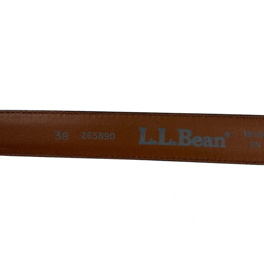 L.L. Bean Black Full Grain Leather Made In USA Belt Mens Size 38 Casual EUC - Picture 8 of 12